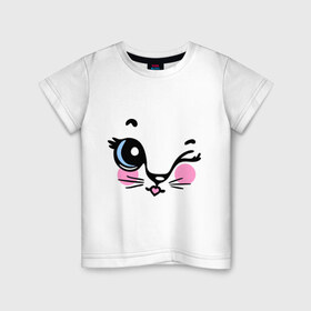 Детская футболка хлопок с принтом Котейка подмигивает в Кировске, 100% хлопок | круглый вырез горловины, полуприлегающий силуэт, длина до линии бедер | девушкам | для девушек | котик | кошечка | кошка | милые создания