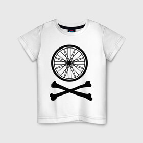 Детская футболка хлопок с принтом Bicycle в Кировске, 100% хлопок | круглый вырез горловины, полуприлегающий силуэт, длина до линии бедер | bicycle | две кости | колесо | колесо от велосипеда | кости | кости с колесом | перекошенные кости
