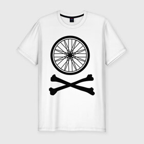 Мужская футболка премиум с принтом Bicycle в Кировске, 92% хлопок, 8% лайкра | приталенный силуэт, круглый вырез ворота, длина до линии бедра, короткий рукав | bicycle | две кости | колесо | колесо от велосипеда | кости | кости с колесом | перекошенные кости