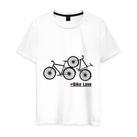 Мужская футболка хлопок с принтом Bike Love в Кировске, 100% хлопок | прямой крой, круглый вырез горловины, длина до линии бедер, слегка спущенное плечо. | Тематика изображения на принте: bike love | байкерам | велосипеды | для байкеров | для мотоциклистов | мотоциклистам