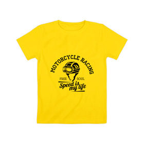 Детская футболка хлопок с принтом Скорость - моя жизнь в Кировске, 100% хлопок | круглый вырез горловины, полуприлегающий силуэт, длина до линии бедер | байкерам | для байкеров | для мотоциклистов | мотоциклистам | скорость | скорость моя жизнь | шлем