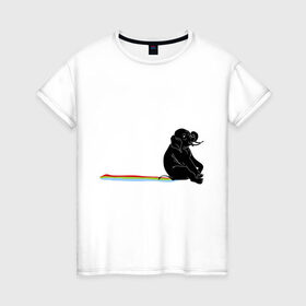 Женская футболка хлопок с принтом Слон и радуга в Кировске, 100% хлопок | прямой крой, круглый вырез горловины, длина до линии бедер, слегка спущенное плечо | слон