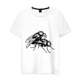 Мужская футболка хлопок с принтом Мухи в Кировске, 100% хлопок | прямой крой, круглый вырез горловины, длина до линии бедер, слегка спущенное плечо. | занимаются этим | муха | мухи | мухи занимаются этим | мухи спариваются