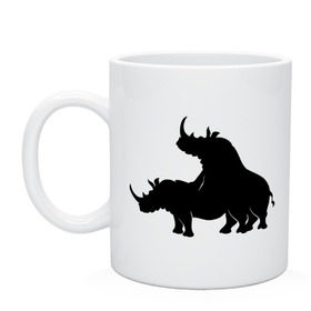 Кружка с принтом Носороги в Кировске, керамика | объем — 330 мл, диаметр — 80 мм. Принт наносится на бока кружки, можно сделать два разных изображения | Тематика изображения на принте: носорог | носороги | носороги занимаются этим | носороги спариваются | спаривание