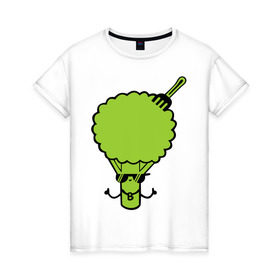 Женская футболка хлопок с принтом Брокколи в Кировске, 100% хлопок | прямой крой, круглый вырез горловины, длина до линии бедер, слегка спущенное плечо | еда | капуста | овощ | прикольные картинки