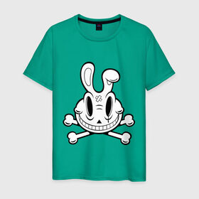 Мужская футболка хлопок с принтом Улыбающийся кролик. в Кировске, 100% хлопок | прямой крой, круглый вырез горловины, длина до линии бедер, слегка спущенное плечо. | животные | кости | скелетон | черепок | черепушка