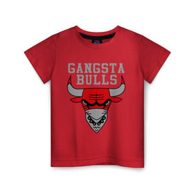 Детская футболка хлопок с принтом Gangsta bulls в Кировске, 100% хлопок | круглый вырез горловины, полуприлегающий силуэт, длина до линии бедер | bshirts | bulls | cihago bulls | gangsta bulls | swag | sweg | бык | красный бык | сваг | свег | чикаго булс
