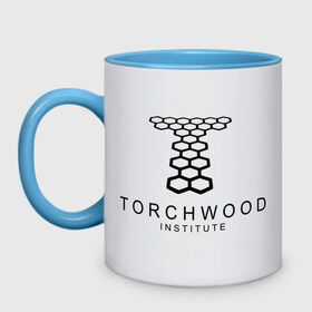 Кружка двухцветная с принтом Torchwood Institute в Кировске, керамика | объем — 330 мл, диаметр — 80 мм. Цветная ручка и кайма сверху, в некоторых цветах — вся внутренняя часть | doctor | doctor who | torchwood | доктор | доктор кто | торчвуд