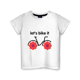 Детская футболка хлопок с принтом Цветочный велик в Кировске, 100% хлопок | круглый вырез горловины, полуприлегающий силуэт, длина до линии бедер | bike | lets bike it | ride | байк | велик | велогонщик | велопробег | велосипед | велосипедист | велоспорт | кататься | прокатись | цветок | цветы