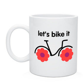 Кружка с принтом Цветочный велик в Кировске, керамика | объем — 330 мл, диаметр — 80 мм. Принт наносится на бока кружки, можно сделать два разных изображения | Тематика изображения на принте: bike | lets bike it | ride | байк | велик | велогонщик | велопробег | велосипед | велосипедист | велоспорт | кататься | прокатись | цветок | цветы