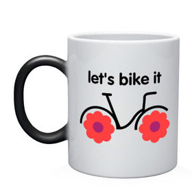 Кружка хамелеон с принтом Цветочный велик в Кировске, керамика | меняет цвет при нагревании, емкость 330 мл | bike | lets bike it | ride | байк | велик | велогонщик | велопробег | велосипед | велосипедист | велоспорт | кататься | прокатись | цветок | цветы