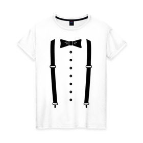 Женская футболка хлопок с принтом Gentleman в Кировске, 100% хлопок | прямой крой, круглый вырез горловины, длина до линии бедер, слегка спущенное плечо | галстук | костюм | одежда | подтяжки | рубашка