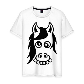 Мужская футболка хлопок с принтом Funny Horse в Кировске, 100% хлопок | прямой крой, круглый вырез горловины, длина до линии бедер, слегка спущенное плечо. | животные | зубы | конь | коняшка | лошадка | лошадь