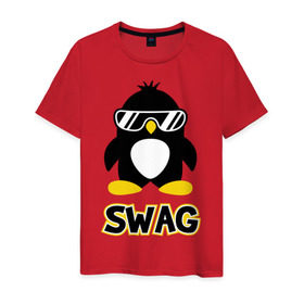 Мужская футболка хлопок с принтом SWAG Penguin в Кировске, 100% хлопок | прямой крой, круглый вырез горловины, длина до линии бедер, слегка спущенное плечо. | пингвин