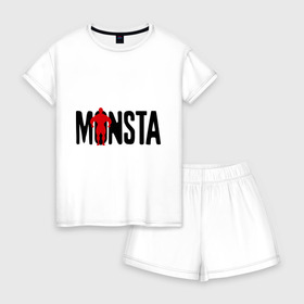 Женская пижама с шортиками хлопок с принтом Monsta в Кировске, 100% хлопок | футболка прямого кроя, шорты свободные с широкой мягкой резинкой | monsta | силовой спорт | силовой экстрим | спорт