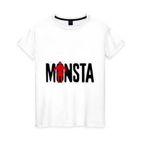Женская футболка хлопок с принтом Monsta в Кировске, 100% хлопок | прямой крой, круглый вырез горловины, длина до линии бедер, слегка спущенное плечо | monsta | силовой спорт | силовой экстрим | спорт