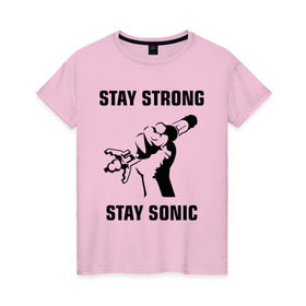 Женская футболка хлопок с принтом Doctor Who : Stay Strong Stay Sonic в Кировске, 100% хлопок | прямой крой, круглый вырез горловины, длина до линии бедер, слегка спущенное плечо | 