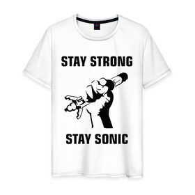 Мужская футболка хлопок с принтом Doctor Who : Stay Strong Stay Sonic в Кировске, 100% хлопок | прямой крой, круглый вырез горловины, длина до линии бедер, слегка спущенное плечо. | 