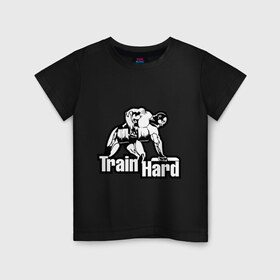 Детская футболка хлопок с принтом Train hard (тренируйся усердно). в Кировске, 100% хлопок | круглый вырез горловины, полуприлегающий силуэт, длина до линии бедер | train hard | для качков | качкам | силовой спорт | силовой экстрим | спорт | тренировка