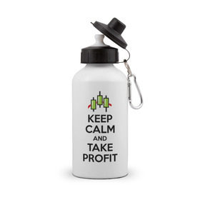 Бутылка спортивная с принтом Keep calm andTake profit. в Кировске, металл | емкость — 500 мл, в комплекте две пластиковые крышки и карабин для крепления | keep calm | take profit | делайте прибыль | прибыль | сохраняйте спокойствие