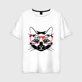 Женская футболка хлопок Oversize с принтом Котэ в Кировске, 100% хлопок | свободный крой, круглый ворот, спущенный рукав, длина до линии бедер
 | домашний животные | животные | котэ | кошка в очках | кошки