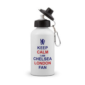 Бутылка спортивная с принтом keep calm I am Chelsea London fan в Кировске, металл | емкость — 500 мл, в комплекте две пластиковые крышки и карабин для крепления | лондон