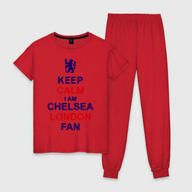 Женская пижама хлопок с принтом keep calm I am Chelsea London fan в Кировске, 100% хлопок | брюки и футболка прямого кроя, без карманов, на брюках мягкая резинка на поясе и по низу штанин | лондон
