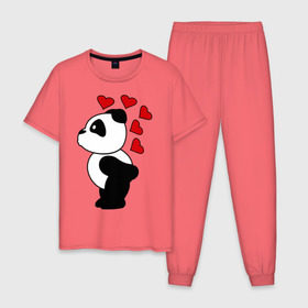 Мужская пижама хлопок с принтом Поцелуй панды (парная) в Кировске, 100% хлопок | брюки и футболка прямого кроя, без карманов, на брюках мягкая резинка на поясе и по низу штанин
 | Тематика изображения на принте: панда