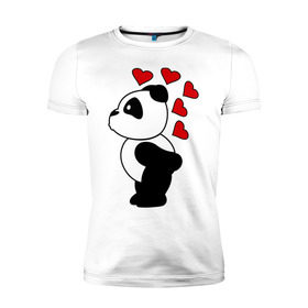 Мужская футболка премиум с принтом Поцелуй панды (парная) в Кировске, 92% хлопок, 8% лайкра | приталенный силуэт, круглый вырез ворота, длина до линии бедра, короткий рукав | Тематика изображения на принте: панда