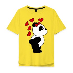 Мужская футболка хлопок Oversize с принтом Поцелуй панды (парная) в Кировске, 100% хлопок | свободный крой, круглый ворот, “спинка” длиннее передней части | Тематика изображения на принте: панда