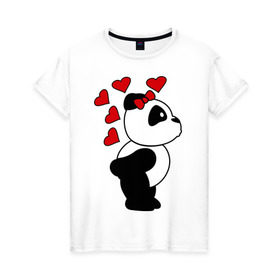 Женская футболка хлопок с принтом Поцелуй панды (парная) в Кировске, 100% хлопок | прямой крой, круглый вырез горловины, длина до линии бедер, слегка спущенное плечо | Тематика изображения на принте: панда
