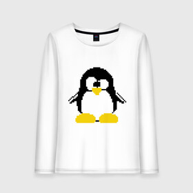 Женский лонгслив хлопок с принтом Битовый пингвин Linux в Кировске, 100% хлопок |  | админам | компьютерные | линукс | операционная система | ос