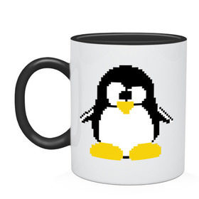 Кружка двухцветная с принтом Битовый пингвин Linux в Кировске, керамика | объем — 330 мл, диаметр — 80 мм. Цветная ручка и кайма сверху, в некоторых цветах — вся внутренняя часть | админам | компьютерные | линукс | операционная система | ос