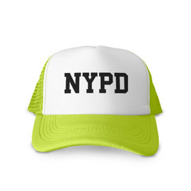 Кепка тракер с сеткой с принтом NYPD в Кировске, трикотажное полотно; задняя часть — сетка | длинный козырек, универсальный размер, пластиковая застежка | new york | силовые структуры