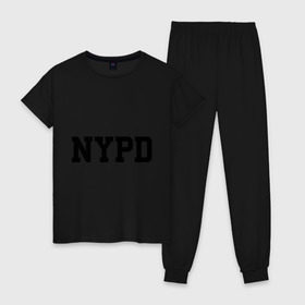 Женская пижама хлопок с принтом NYPD в Кировске, 100% хлопок | брюки и футболка прямого кроя, без карманов, на брюках мягкая резинка на поясе и по низу штанин | new york | силовые структуры