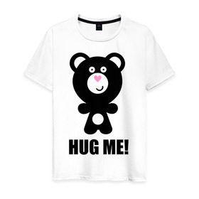 Мужская футболка хлопок с принтом Hug me в Кировске, 100% хлопок | прямой крой, круглый вырез горловины, длина до линии бедер, слегка спущенное плечо. | hug me | медведь | мишка | обноми меня | объятия