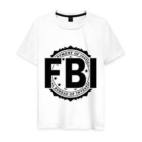 Мужская футболка хлопок с принтом FBI LOGO в Кировске, 100% хлопок | прямой крой, круглый вырез горловины, длина до линии бедер, слегка спущенное плечо. | fbi | federal bureau of investigation | америка | спецслужбы | сша | фбр | федеральное бюро расследований