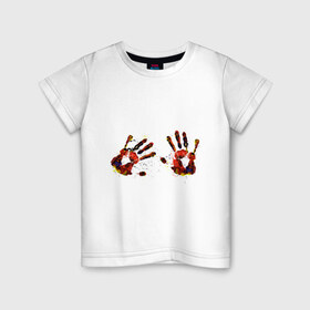 Детская футболка хлопок с принтом Отпечатки рук (краска) в Кировске, 100% хлопок | круглый вырез горловины, полуприлегающий силуэт, длина до линии бедер | ладони | пальцы | прикольные картинки | руки
