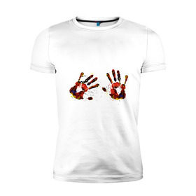 Мужская футболка премиум с принтом Отпечатки рук (краска) в Кировске, 92% хлопок, 8% лайкра | приталенный силуэт, круглый вырез ворота, длина до линии бедра, короткий рукав | ладони | пальцы | прикольные картинки | руки