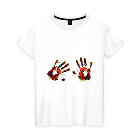 Женская футболка хлопок с принтом Отпечатки рук (краска) в Кировске, 100% хлопок | прямой крой, круглый вырез горловины, длина до линии бедер, слегка спущенное плечо | ладони | пальцы | прикольные картинки | руки