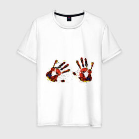 Мужская футболка хлопок с принтом Отпечатки рук (краска) в Кировске, 100% хлопок | прямой крой, круглый вырез горловины, длина до линии бедер, слегка спущенное плечо. | ладони | пальцы | прикольные картинки | руки