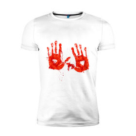 Мужская футболка премиум с принтом Отпечатки рук (кровь) в Кировске, 92% хлопок, 8% лайкра | приталенный силуэт, круглый вырез ворота, длина до линии бедра, короткий рукав | кровища | ладони | прикольные картинки | руки