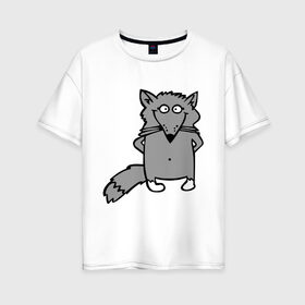 Женская футболка хлопок Oversize с принтом Хитрый лис в Кировске, 100% хлопок | свободный крой, круглый ворот, спущенный рукав, длина до линии бедер
 | лис | лисенок | смешной лис