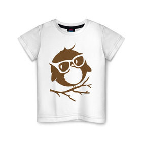 Детская футболка хлопок с принтом Совёнок в очках. в Кировске, 100% хлопок | круглый вырез горловины, полуприлегающий силуэт, длина до линии бедер | сова