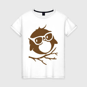 Женская футболка хлопок с принтом Совёнок в очках. в Кировске, 100% хлопок | прямой крой, круглый вырез горловины, длина до линии бедер, слегка спущенное плечо | сова