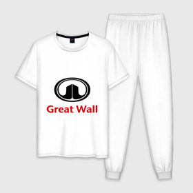 Мужская пижама хлопок с принтом Great Wall logo в Кировске, 100% хлопок | брюки и футболка прямого кроя, без карманов, на брюках мягкая резинка на поясе и по низу штанин
 | Тематика изображения на принте: great wall | greatwall | автобренды | автолюбителям | бренд | для автовладельцев | для автолюбителей | лого | логотип