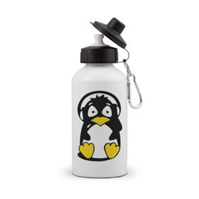 Бутылка спортивная с принтом Пингвин в наушниках в Кировске, металл | емкость — 500 мл, в комплекте две пластиковые крышки и карабин для крепления | животные | пингвиненок | пингвинчик | прикольные картинки