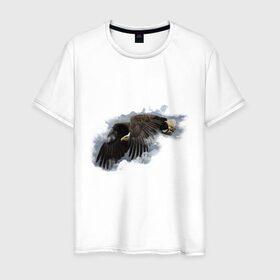Мужская футболка хлопок с принтом Орел в небе в Кировске, 100% хлопок | прямой крой, круглый вырез горловины, длина до линии бедер, слегка спущенное плечо. | кавказ | кавказец | небо | облака | орел | орел в небе