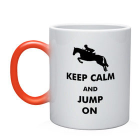 Кружка хамелеон с принтом Keep Calm - конный спорт - лошади в Кировске, керамика | меняет цвет при нагревании, емкость 330 мл | Тематика изображения на принте: keep calm | конный | лошади