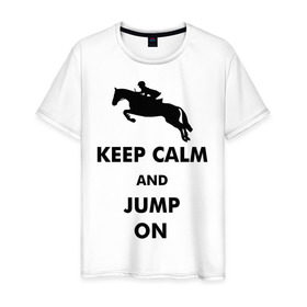 Мужская футболка хлопок с принтом Keep Calm - конный спорт - лошади в Кировске, 100% хлопок | прямой крой, круглый вырез горловины, длина до линии бедер, слегка спущенное плечо. | Тематика изображения на принте: keep calm | конный | лошади